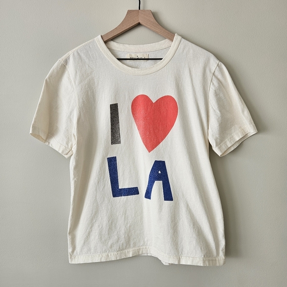 Imogene + Willie White I Love LA I Heart LA Short Sleeve Unisex T-Shirt - Picture 2 of 9
